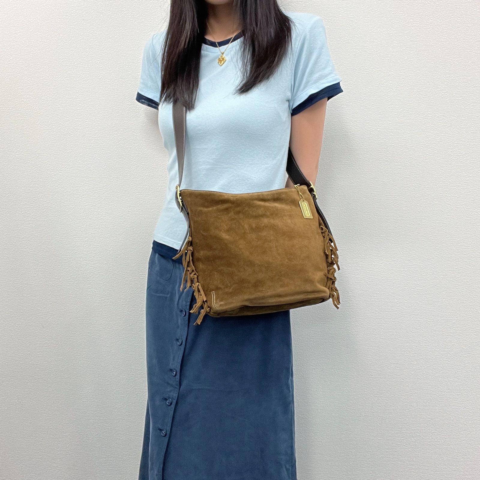 【中古】COACH コーチ ショルダーバッグ スエード / レザー キャメル / ブラウン 金具ゴールド ヴィンテージ レディース HIBUOCHI VINTAGE hboc260710a06