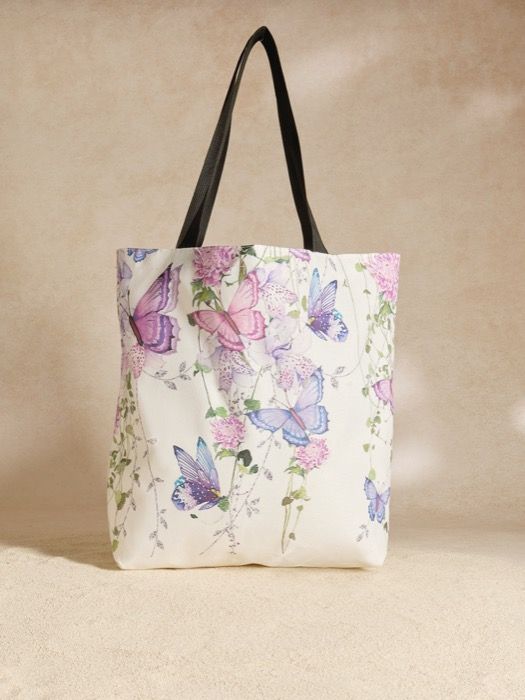 バッグ レディース トートバッグ 蝶花柄 両面プリント ショルダー
