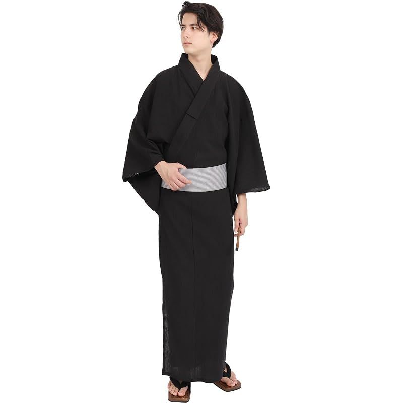 【新品】 [Fuuka] 浴衣 ワンタッチ角帯 3点 セット 楊柳 綿 メンズ 紳士 Mサイズ 黒 (ワンタッチ角帯/腰紐/グレー)Z3804M