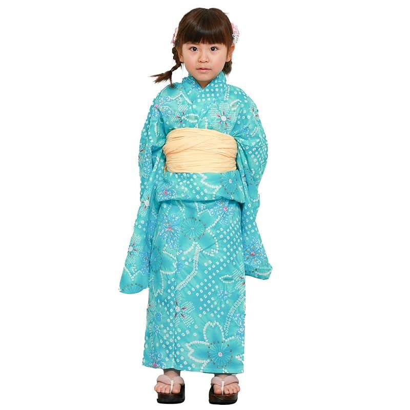 【新品】 [京都きもの友禅] 浴衣 女の子 2点セット 兵児帯 子供 キッズ 着物 水色(さくら) 140cm