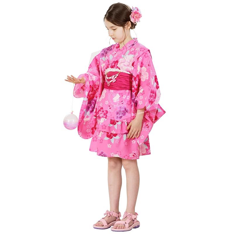 【新品】 [アリサナ] 浴衣 こども 女の子 セパレート 子供 (上衣・スカート・兵児帯の3点セット) うさぎピンク 110cm
