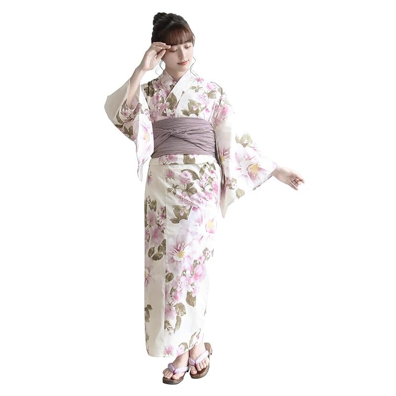 【新品】 [KYOETSU] [キョウエツ] 浴衣セット 変わり織 生成り 2点セット(浴衣、兵児帯) レディース A (7.メロウモーブ, フリーサイズ)