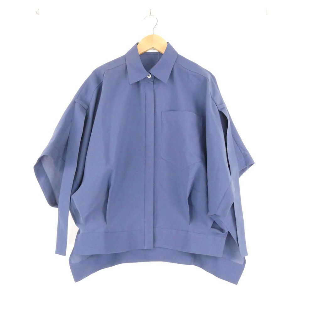 美品 ADORE アドーア 531-4210607 ドライライトブラウス 38 M～Lサイズ相当 ポリエステル100％ 半袖 ネイビー ショートスリーブ レディース AD2247A47