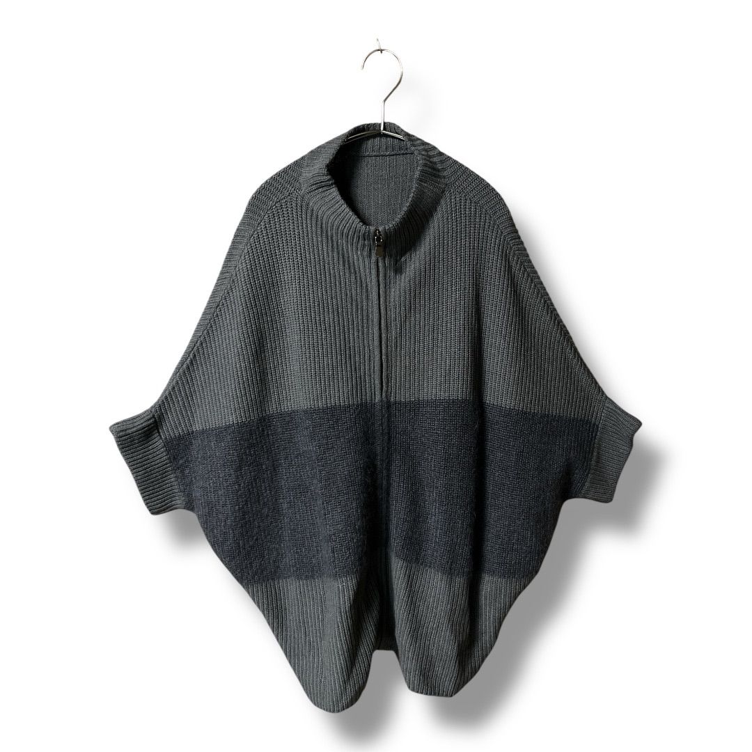 Leilian × LE TRICOT PERUGIA ジップアップ ニットジャケット ボーダー 羽織り イタリア製 ウールシルクモヘヤ レディース サイズ9 グレー 秋 ゴーゴー古着久喜倉庫店 5 No.K2411