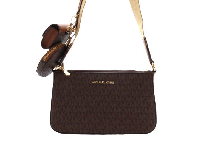Michael Kors マイケルコース MKシグネチャー ショルダーバッグ ダークブラウン/ブラウン PV ショルダーバッグ PVCコーティングキャンバス/レザー ダークブラウン/ブラウン レディース【中古】460