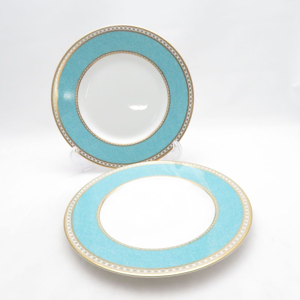 美品 WEDGWOOD ウェッジウッド ユーランダーパウダー ターコイズ 中皿 2枚 ペア 黒壺 旧刻印 SM5516S2