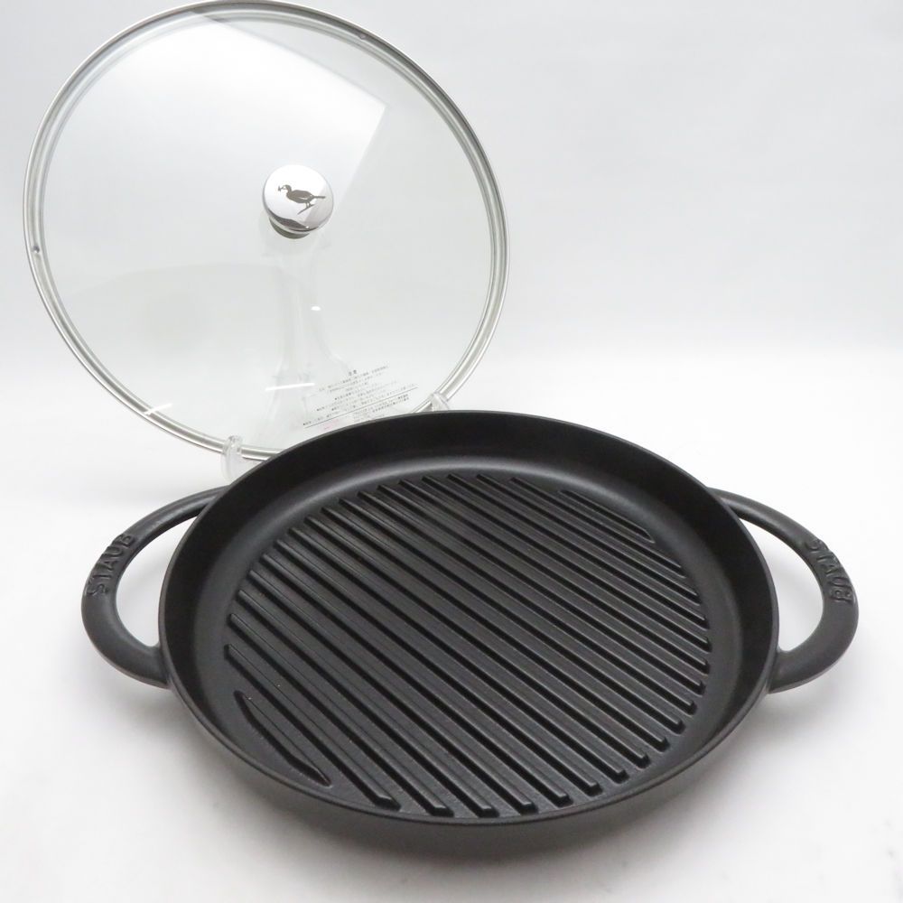 美品 STAUB ストウブ ピュアグリル ラウンド グリルパン 26cm 両手鍋