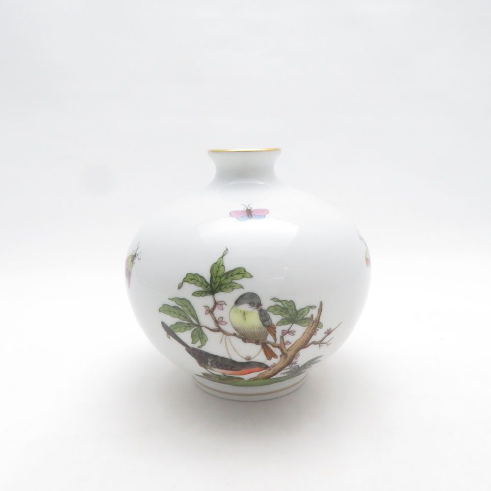 Herend ヘレンド ロスチャイルドバード RO 花瓶 フラワーベース H10 飾り壺 金彩 花 鳥 SU14269G1
