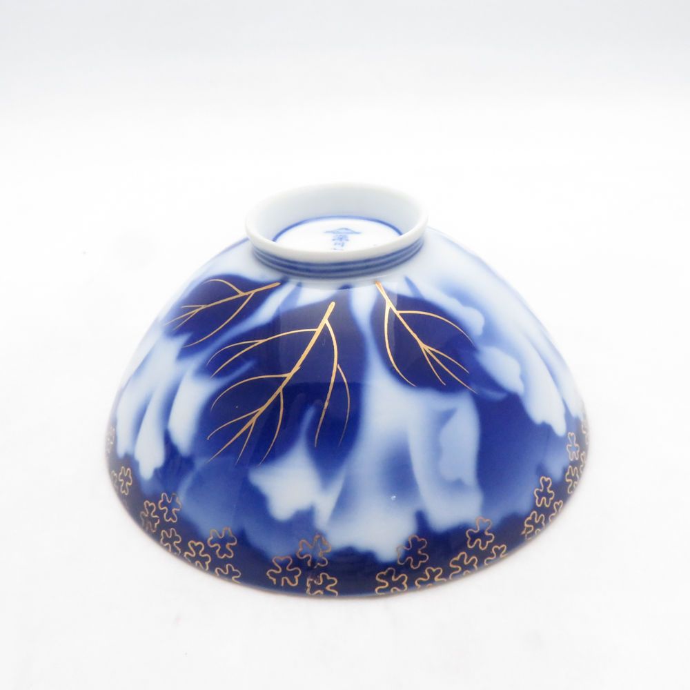 美品 Fukagawa Seiji 深川製磁 牡丹金ミル 飯碗 2点 ペア 夫婦茶碗