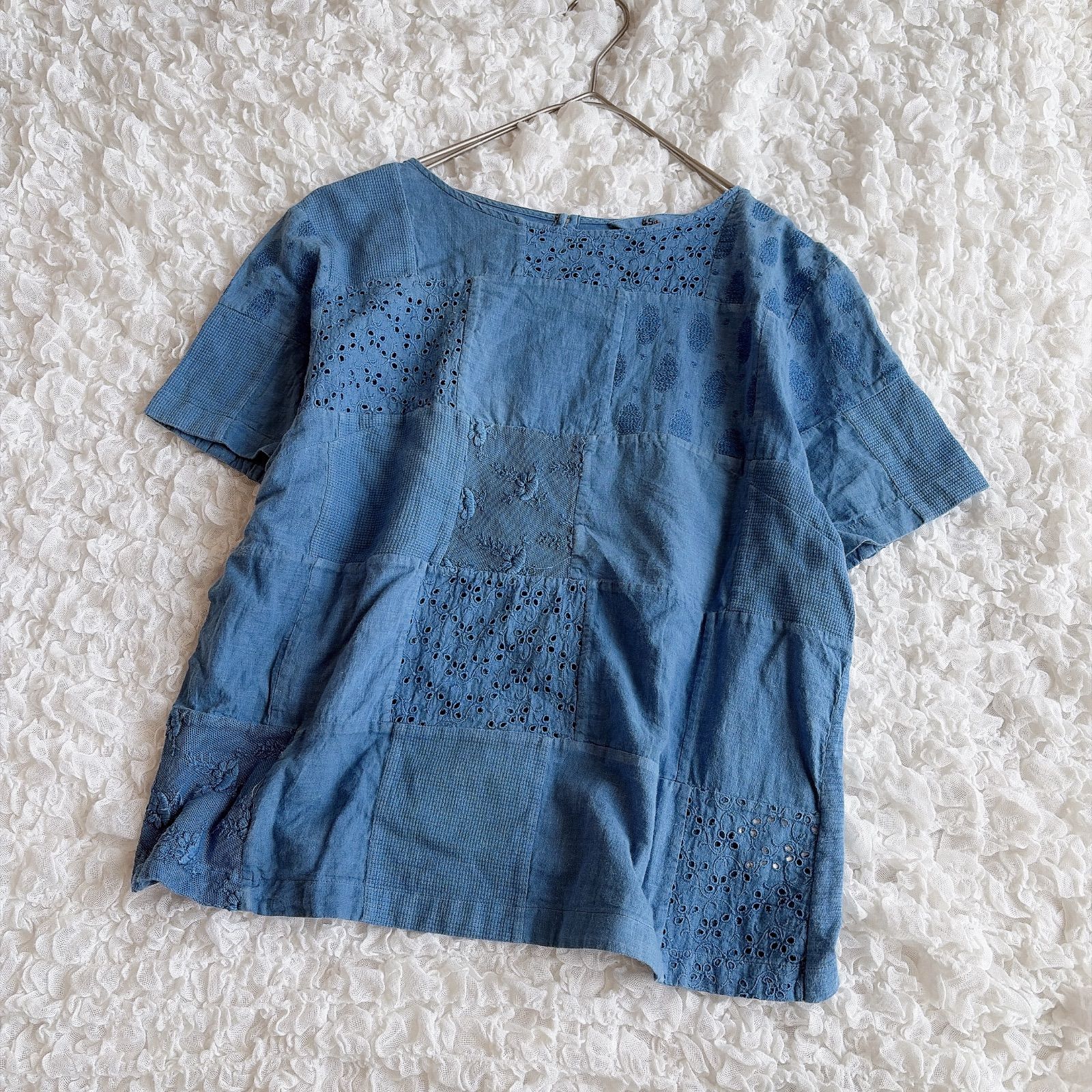 45R 45rpm藍染パッチワークトップス Tシャツ カットソー 上着