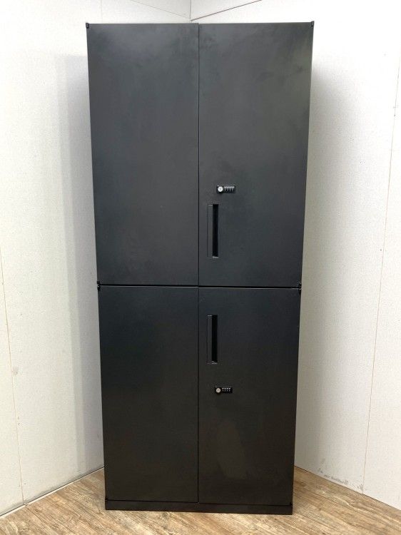 【中古品】ウチダ HSシリーズ ダイヤル式両開き上下書庫 ブラック