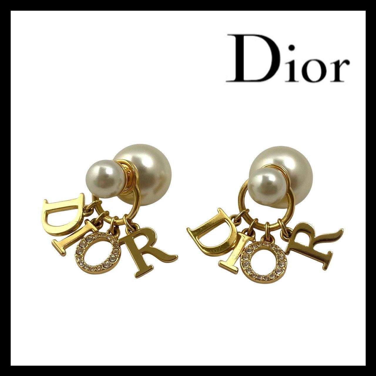 Dior】Tribales/トライバル ピアス ロゴ レジンパール ラインストーン
