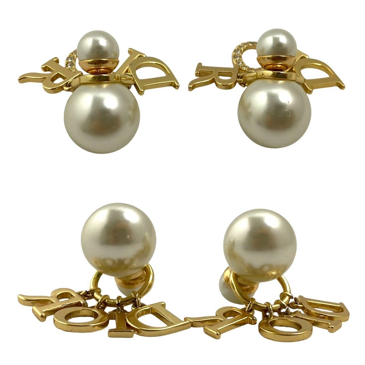 Dior】Tribales/トライバル ピアス ロゴ レジンパール ラインストーン