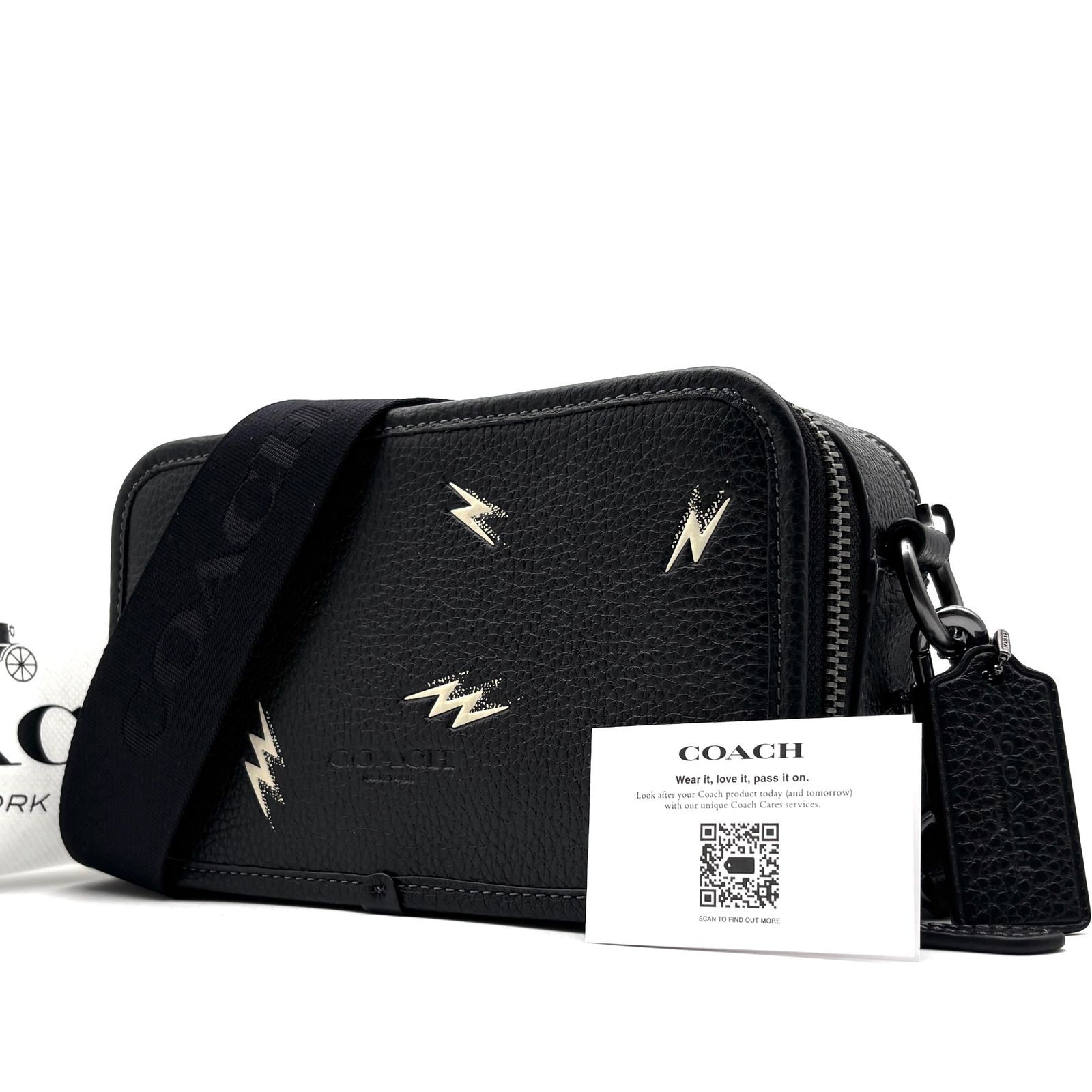 未使用保管品 コーチ COACH ワイアット ライトニングボルト カメラバッグ ショルダーバッグ クロスボディ レザー 本革 ブラック 黒 夏休み 帰省 お盆 敬老の日 シルバーウィーク 秋 ギフト ご褒美
