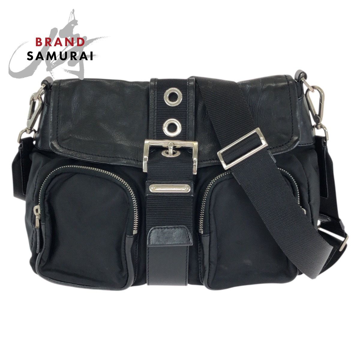 美品 PRADA プラダ テスート 三角ロゴプレート ブラック 黒 シルバー金具 ナイロン/レザー ショルダーバッグ メッセンジャーバッグ 603336【中古】