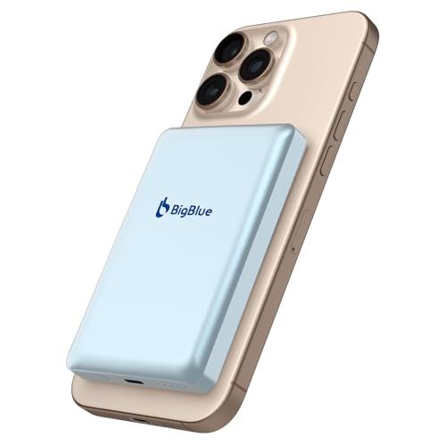 BigBlue 全固体 燃えない 8000mAh 20W 小型 軽量 急速充電 ワイヤレス充電器 最大2台同時充電 USB-Cケーブル付属 長期保管 機内持ち込み -20℃?＋55℃対応 ワイヤレス充電 マグネット 大容量 全固体電池 PF8 ブルーyu