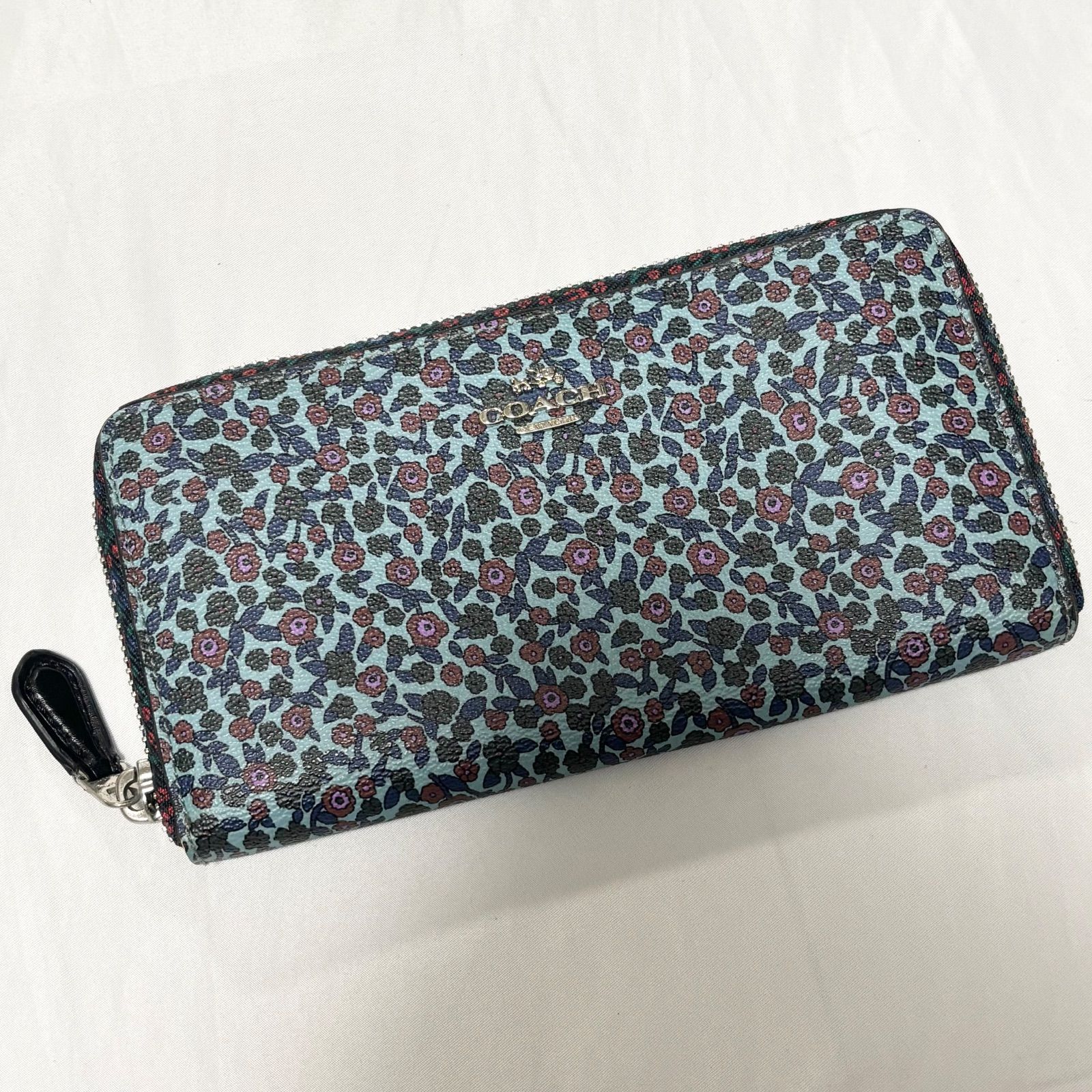 【送料無料】COACH/コーチ/長財布/ブルー×ピンク/フラワー/花柄/サイフ/ウォレット/中古品
