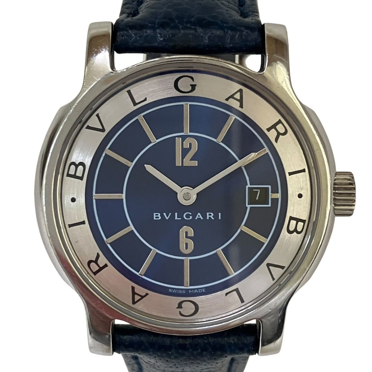 ブルガリ BVLGARI ソロテンポ 腕時計 総重量約24.3g SS 本革 クオーツ ブルー文字盤 ST29S レディース