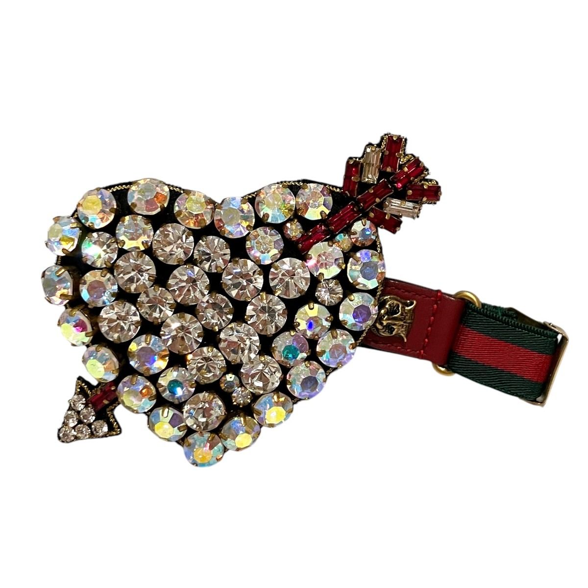 グッチ GUCCI ピアスドハート ブレスレット シェリーライン ブレスレット　アクセサリー 総重量約43.2g クリスタル グログラン×レザー