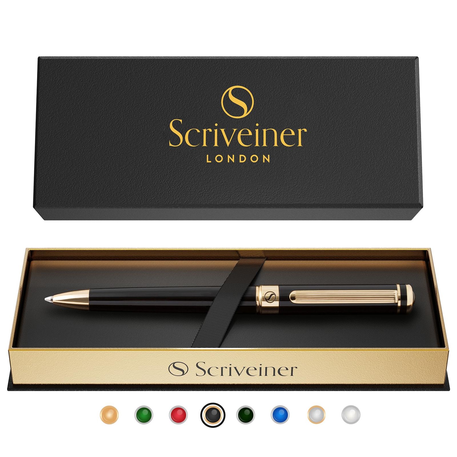 Scriveiner ボールペン、プレミアムリアルゴールドメッキ、Schmidt ブラックリフィル付き。男性、女性、ビジネスマン、エグゼクティブ、オフィスでの使用に最適なボールペンギフトセット (ブラック) Black Lacquer Bal 7a4edaaa