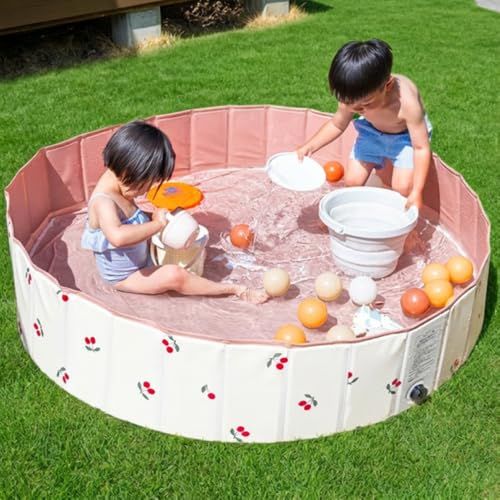 (ケラッタ) プール 折りたたみ 子供 140×30cm 赤ちゃん 【10秒でパパっと組み立て】 水遊び 空気入れ不要 (チェリー)★ efeff121