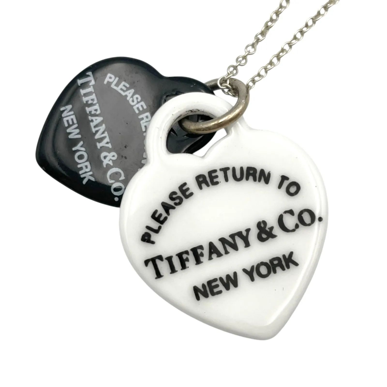 Tiffany & Co. ティファニー リターントゥ ダブル ハート タグ 925 SV925 ブラック ホワイト 【u1】