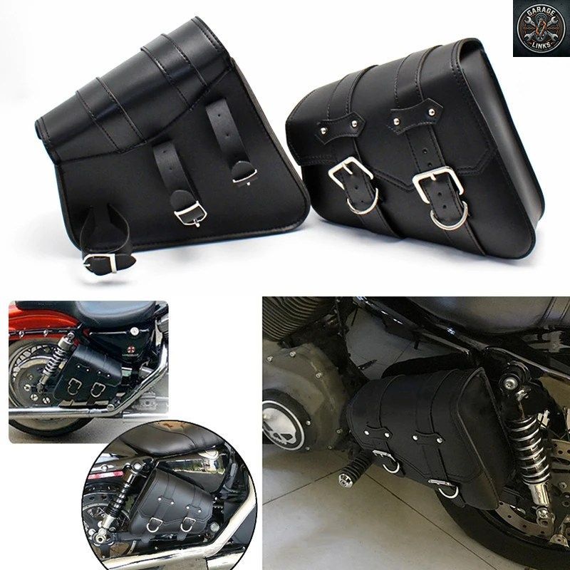 ホンダ、スズキ、ハーレーダビッドソン、スポーツスター XL 883、XL1200 用 ブラック PU レザー サドルバッグ オートバイ用ラゲッジ 左右サ