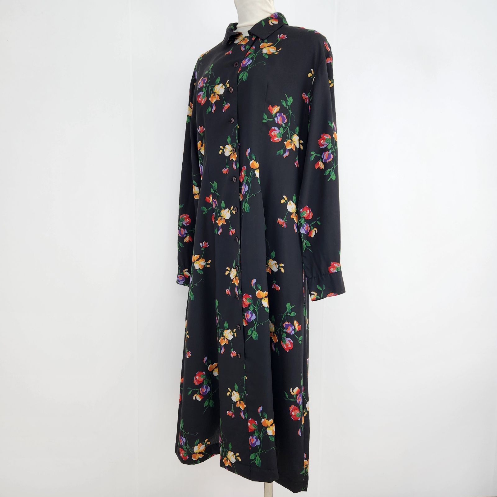 KENZO 長袖ワンピース ケンゾー ロング丈 マキシ 花柄 シャツワンピ vintage 9号 M L相当