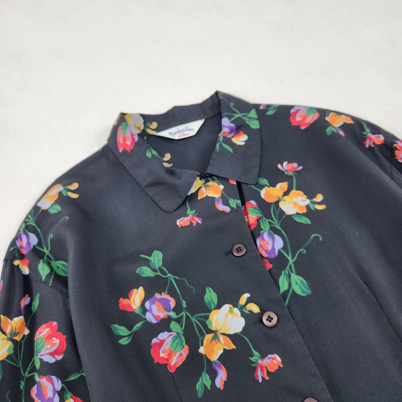 KENZO 長袖ワンピース ケンゾー ロング丈 マキシ 花柄 シャツワンピ vintage 9号 M L相当