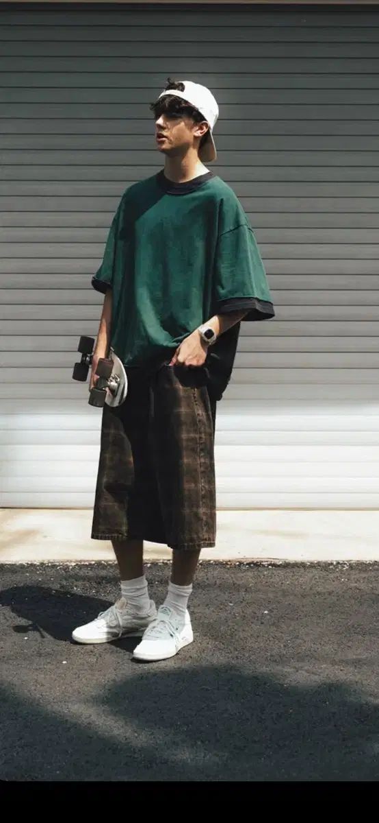 ANGLAN(アングラン) オーバーサイズ Tシャツ + ブラウン CHECK ハーフパンツ 新品 20,507円