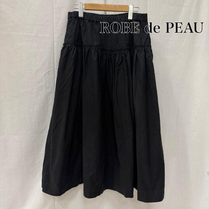 古着 ROBE de PEAU ローブデポー CAMILLE GATHERED SKIRT オーガニックコットン 切り替えギャザー black 日本製 レディース - ISItems【USED】【古着】【中古】50163402