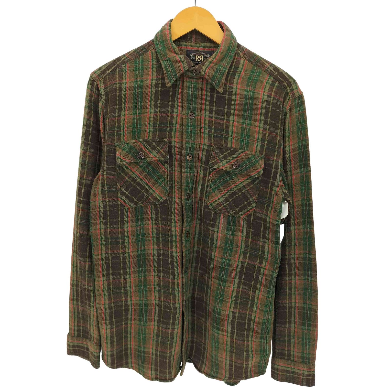 ダブルアールエルラルフローレン RRL RALPH LAUREN .復刻 1ツ星黒タグ タータンチェック フロントポケット チンスト ソフト ネルシャツ メンズ import：S