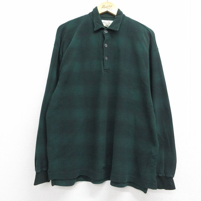XL/古着 エディーバウアー 長袖 ブランド ポロ シャツ メンズ 00年代 00s 鹿の子 コットン グリーン オンブレ チェック 26jul01