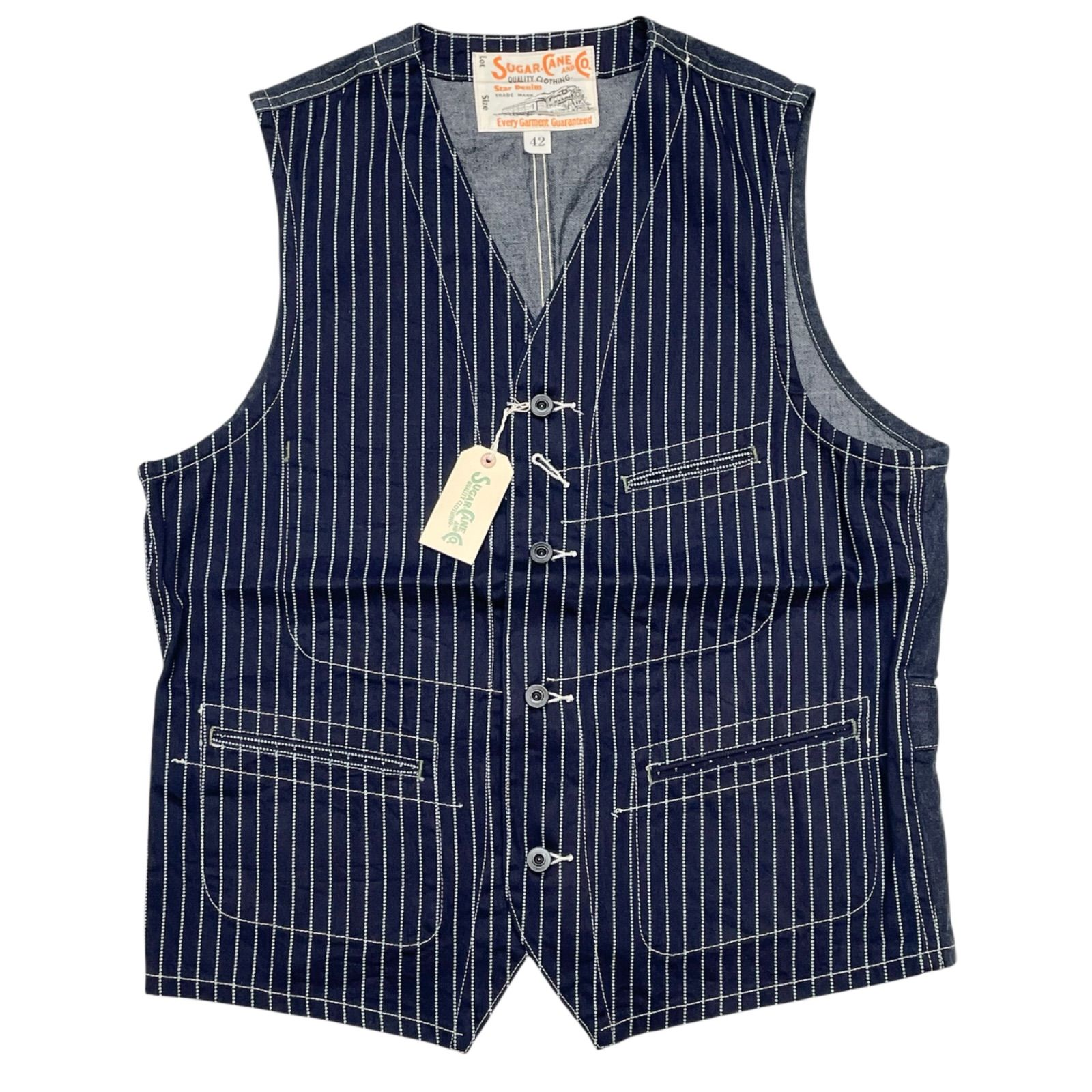 未使用品 42 SUGAR CANE SC12654 9oz. WABASH STRIPE WORK VEST シュガーケーン ウォバッシュストライプ ワークベスト