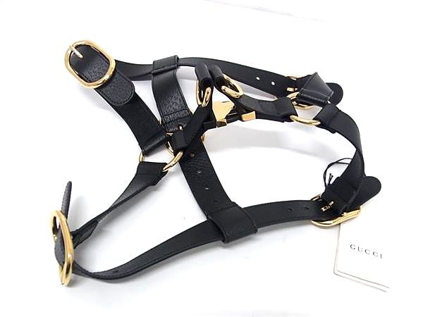 ■新品同様■ GUCCI グッチ 695253 インターロッキングG レザー ハーネス 犬用 表記サイズ XL ペット用品 ブラック系 BU0330
