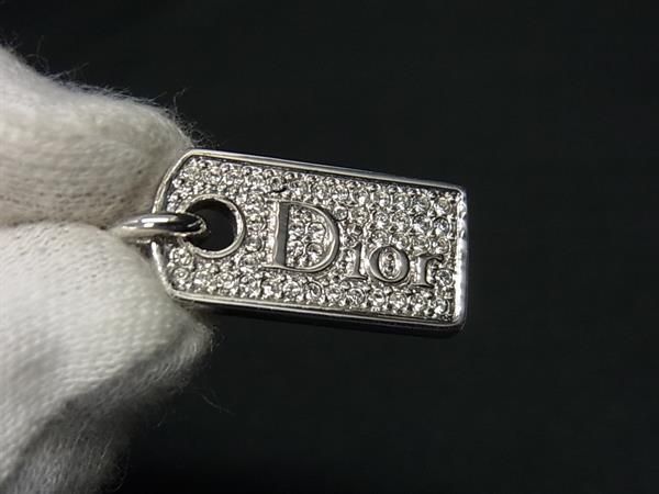 ■新品同様■ ChristianDior クリスチャンディオール ラインストーン プレート フック式 ピアス アクセサリー シルバー系 GB4948