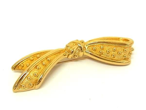 ■新品同様■ ChristianDior クリスチャンディオール ヴィンテージ ピンブローチ ピンバッジ アクセサリー ゴールド系 BU0520