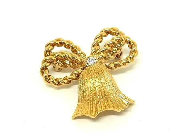 ■新品同様■ ChristianDior ディオール ヴィンテージ ラインストーン ピンバッジ ピンブローチ アクセサリー ゴールド系 BU0518