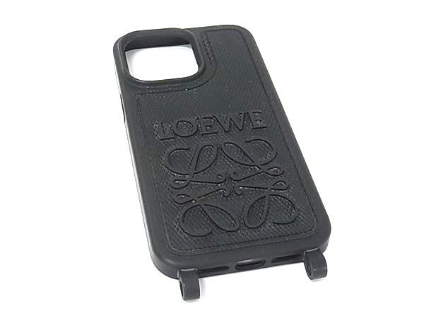 ■美品■ LOEWE ロエベ アナグラム ラバー iPhone14Pro Max対応 スマホケース アイフォンケース ブラック系 BU0541