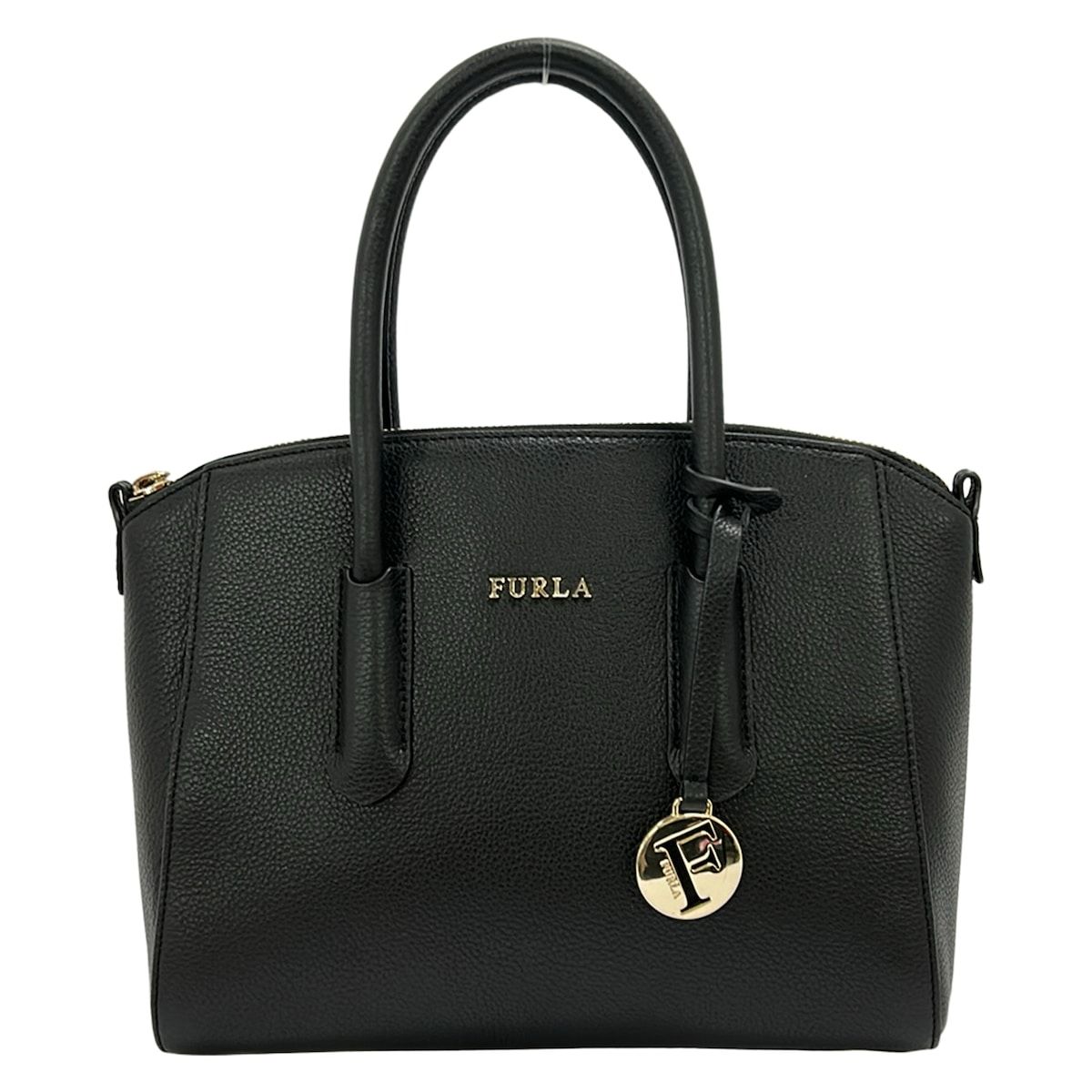 美品 FURLA フルラ テッサ トートバッグ ブラック レザー 本革 黒 鞄 