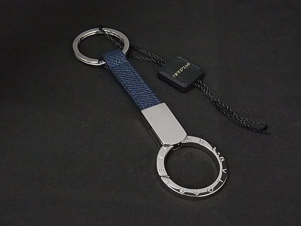■極美品■ BVLGARI ブルガリブルガリ レザー キーリング ストラップ バッグチャーム レディース ネイビー系 BQ5936 □極美品□ BVLGARI ブルガリブルガリ レザー キーリング ストラップ