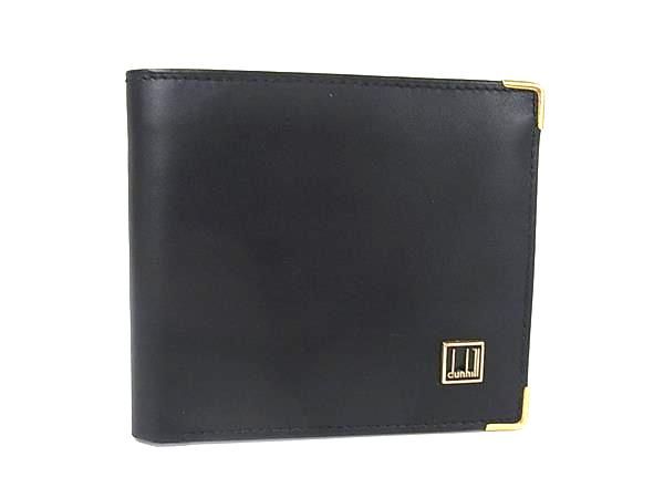 ■極美品■ dunhill ダンヒル レザー 二つ折り 財布 ウォレット 札入れ 小銭入れ メンズ ブラック系 BQ5931