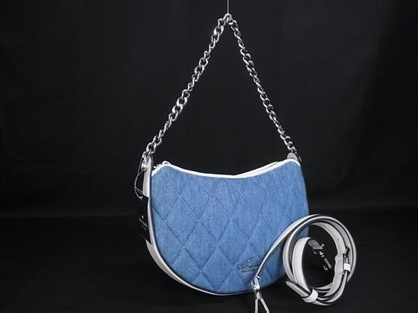 ■新品同様■ kate spade ケイトスペード デニム×レザー 2WAY ハンドバッグ ショルダーバッグ クロスボディ ブルー系 BV0861
