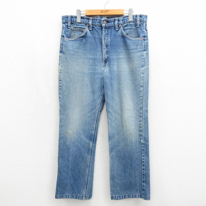 W34/古着 ジーンズ Levis リーバイス 517 メンズ 90年代 90s ブーツカット ヒゲ コットン USA製 ネイビー デニム【spe】 26jul01