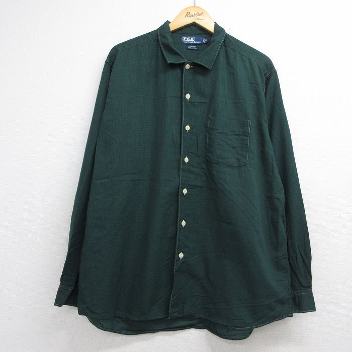 XL/古着 ラルフローレン 長袖 ブランド シャツ メンズ 90年代 90s BONNARD 大きいサイズ コットン グリーン チェック 26jul01