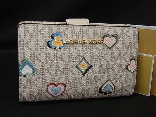 ■新品■未使用■ MICHAEL KORS マイケルコース MK柄 PVC トランプ柄 二つ折り 財布 ウォレット 小銭入れ 札入れ アイボリー系 GC2254