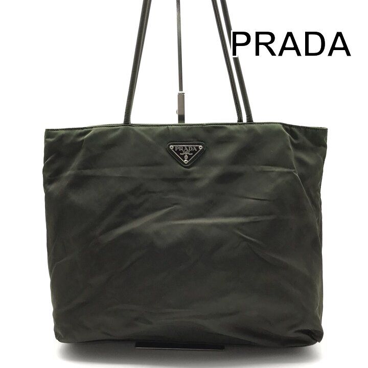 PRADA プラダ 三角ロゴ プレート ナイロン テスート カーキ トート 