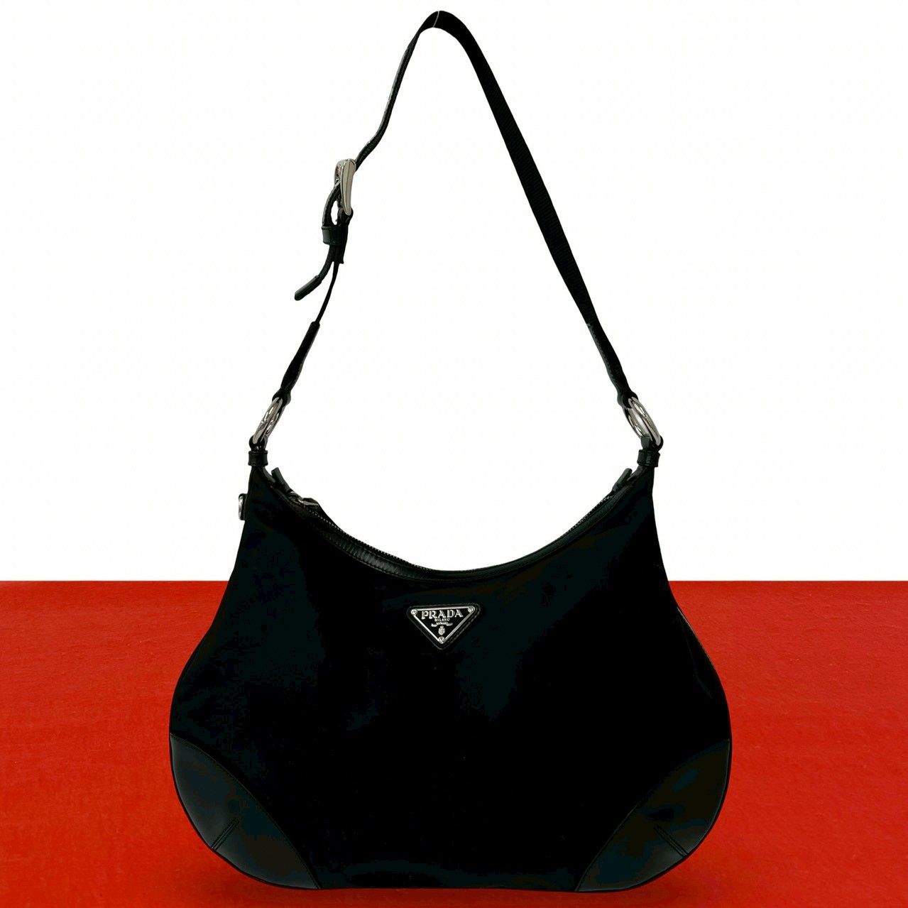 プラダ レザー 三角プレートロゴ ショルダー トート バッグ ブラック. 極 美品 PRADA プラダ 三角ロゴ プレート 金具 ナイロン レザー 本革