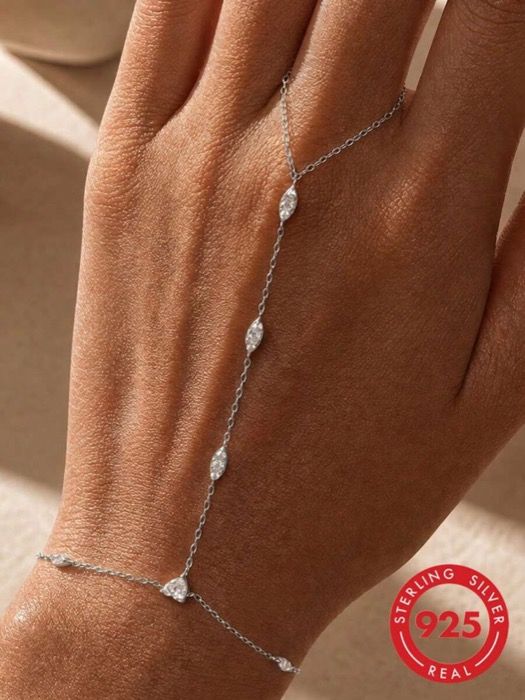 ジュエリー レディース ブレスレット チェーンブレスレット 1個 925スターリングシルバー ヴィンテージ悪魔の目リング ブレスレット ハンドチェーン レディース繊細なキュービックジルコニアブレスレットとリングチェーンボディジュエリー 日常着 ウェディン