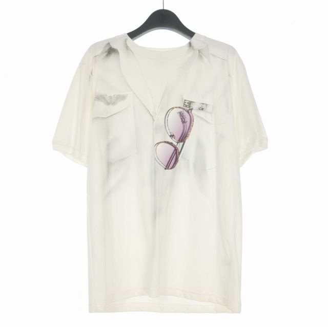 ジャストカヴァリ JUST cavalli プリントTシャツ カットソー サングラス トロンプルイユ 半袖 XS ホワイト 白 6,764円